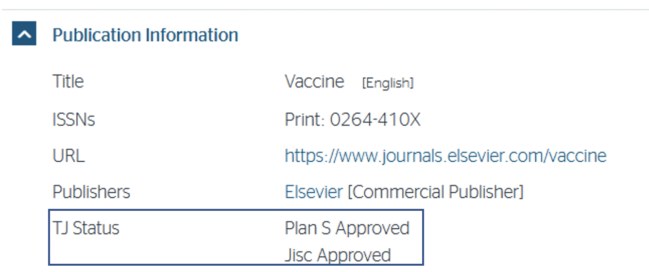 Journal information showing TJ Status field